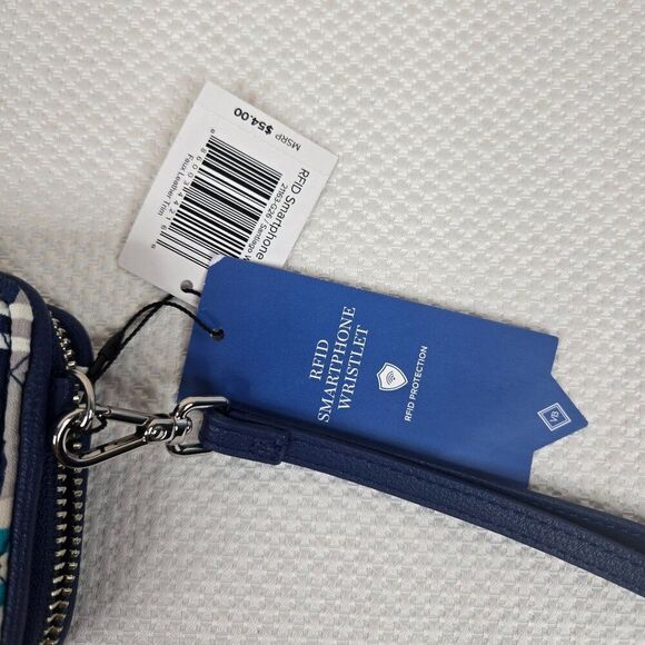 Vera Bradley RFID Smartphone Wristlet In Navy Blue Santiago Woven NEW - Picture 3 of 5